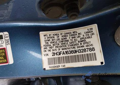 2009 Honda Civic Vp из США, поврежденный, VIN 2HGFA16369H328788